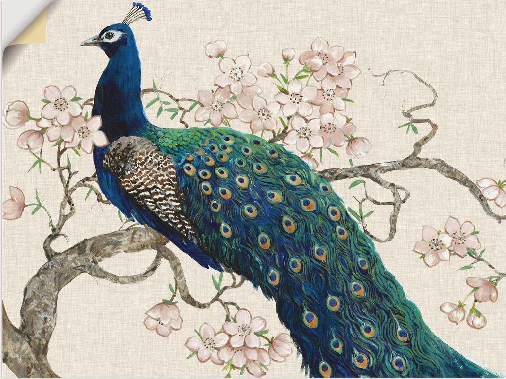 ARTland Wandbild, selbstklebend Pfau & Blüten II Größe: 120x90 cm