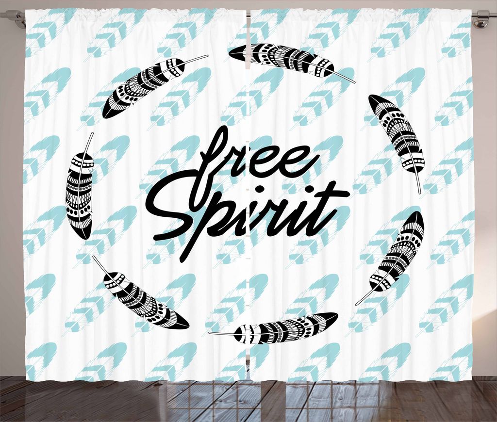 ABAKUHAUS Abenteuer Rustikaler Vorhang, Kleine Feder Kreis, Wohnzimmer Universalband Gardinen mit Schlaufen und Haken, 280 x 245 cm, Baby Blue Schwarz