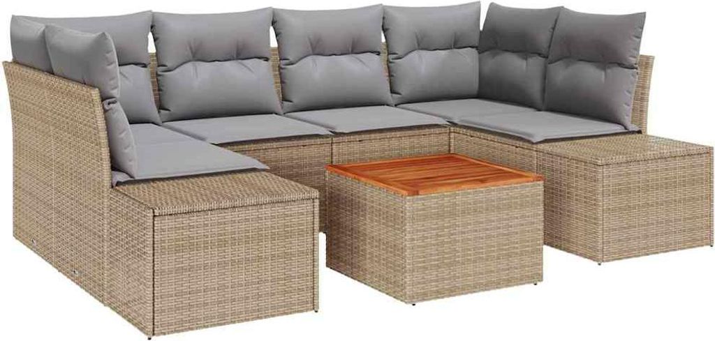 vidaXL Gartensofa-set mit Kissen 7 pcs Beige Poly-Rattan