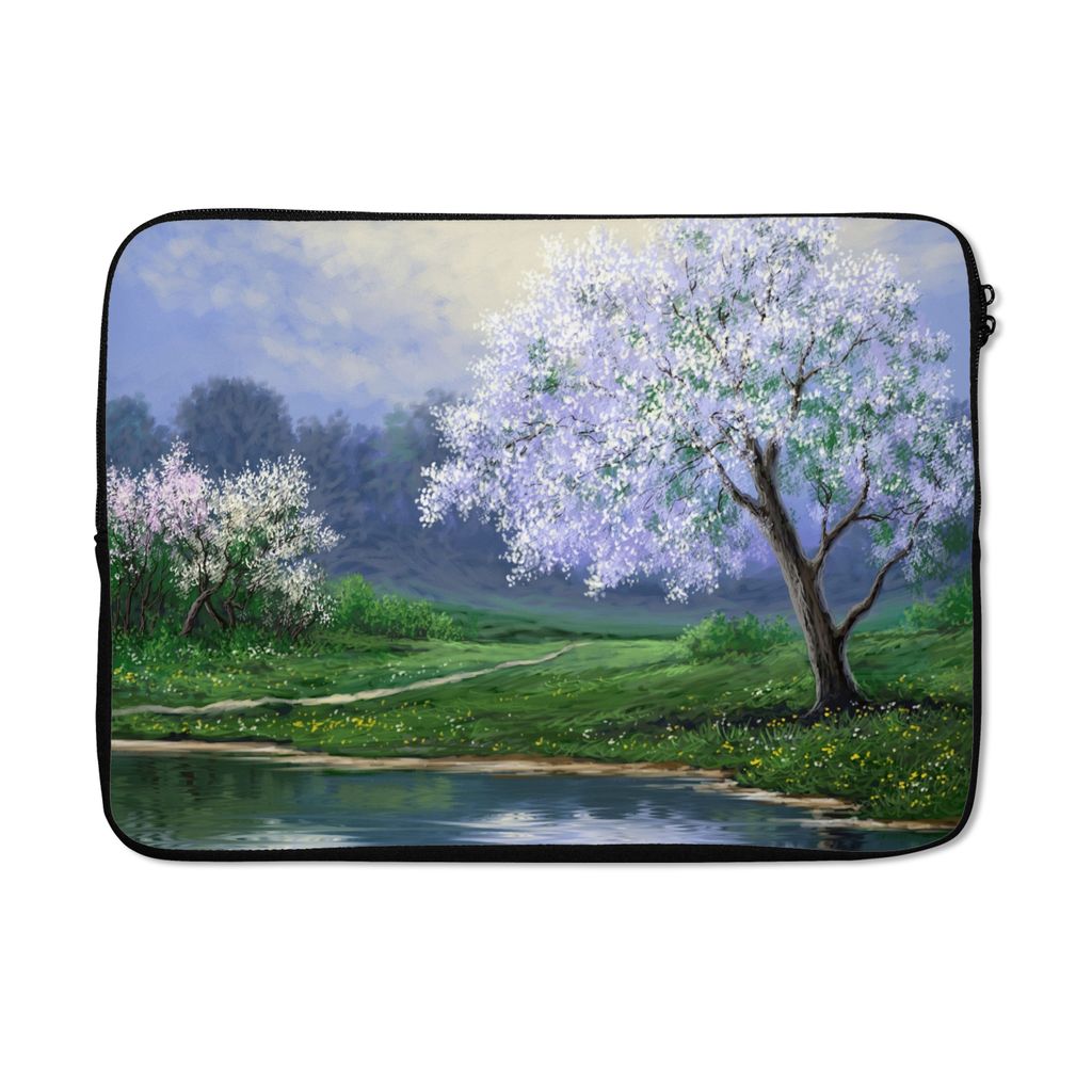 MuchoWow Laptop Hülle 14 ZollMalerei - Baum - Blüte - Natur - Wasser Laptoptasche - Laptoptasche - Stoßsicher - Schutzhaube