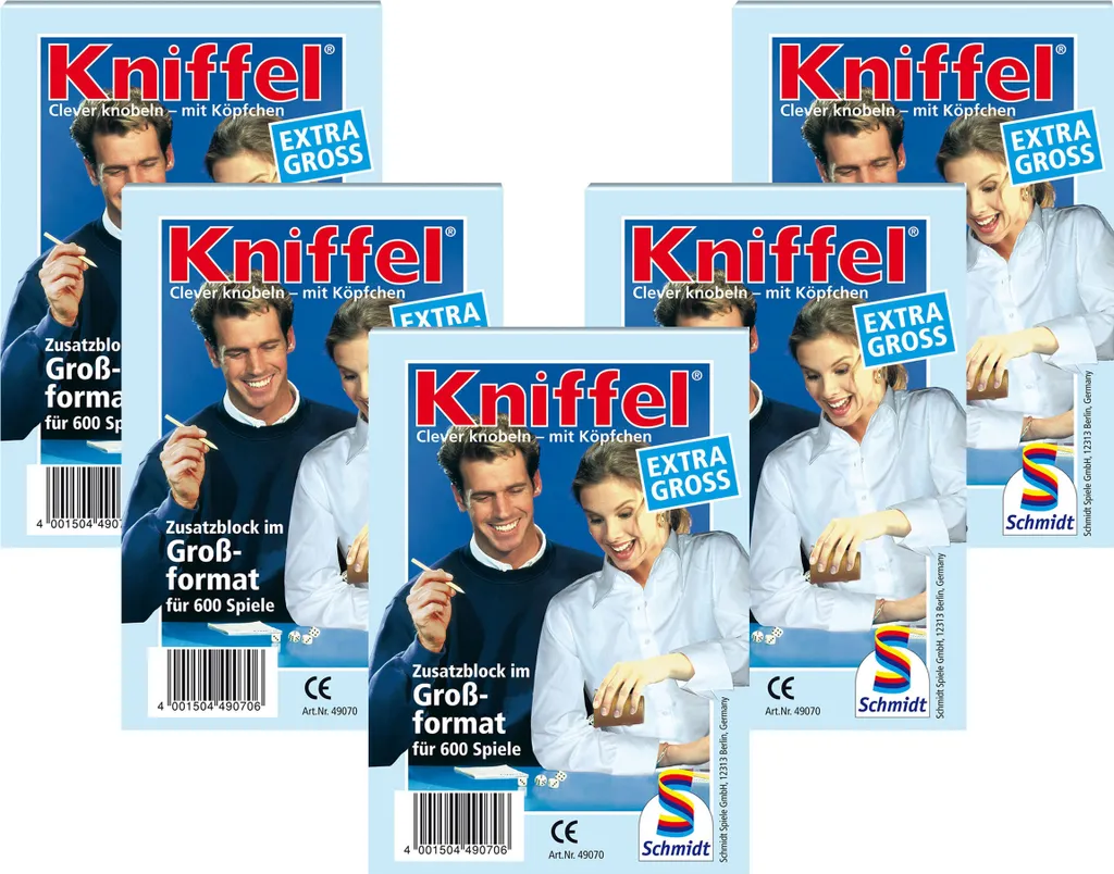 Grand Bloc Kniffel Schmidt Spiele 5x600 Grilles pour 2 à 8 Joueurs