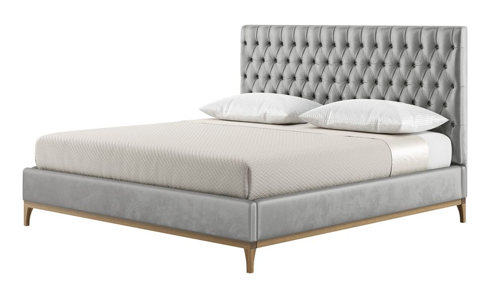 Schlaffabrik Polsterbett MARLON mit gestepptem Kopfteil (Velluto 15 & Wax Black)