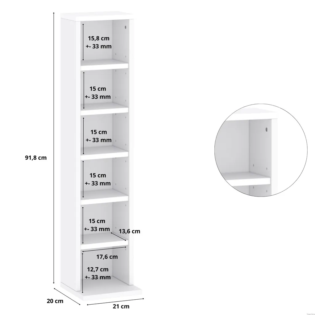 Étagère de rangement CD et DVD blanche 92cm avec compartiments modulables