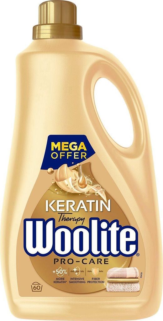 A bottle of Woolite Pro-Care laundry detergent.