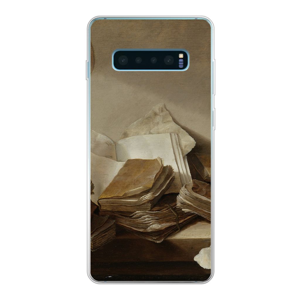MuchoWow Handyhülle Schutzhülle Hülle für Samsung Galaxy S10 Plus Stilleben mit Büchern - Gemälde von Jan Davidsz. de Heem Silikon Softcase...