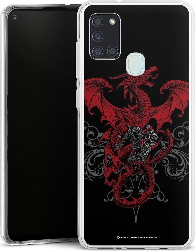DeinDesign Handyhülle für Samsung Galaxy A21s Silikon Hülle Case Smartphone Schutzhülle Drache Gothic Rot