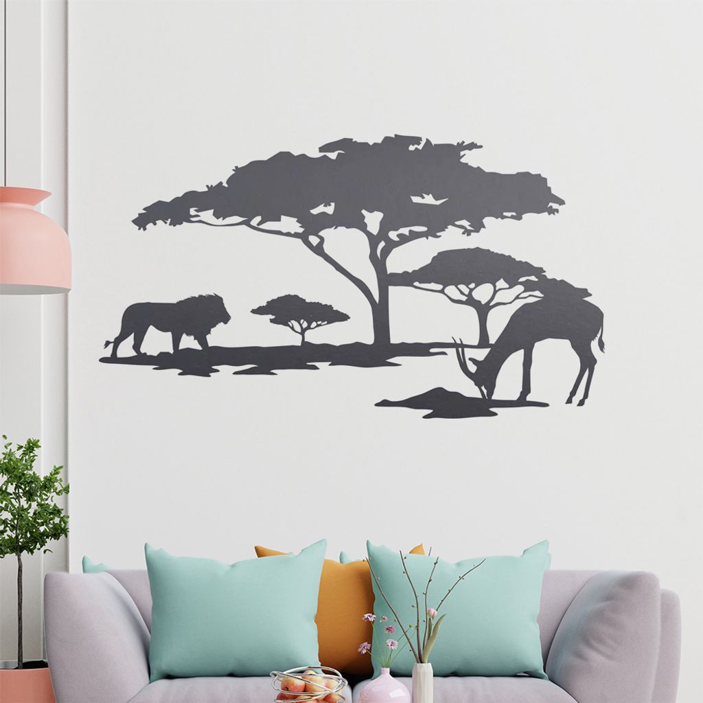 KIWISTAR Afrika Motiv Löwe u. Antilope Wandtattoo in 6 Größen - Wandaufkleber Wall Sticker - Dekoration, Küche, Wohnzimmer, Schlafzimmer, Badez...