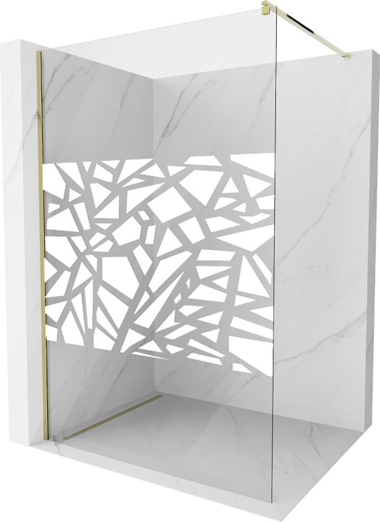 Mexen Kioto Duschwand 100 x 200 cm, Transparent/Weißes Design 8 mm, Gold - 800-100-101-50-85