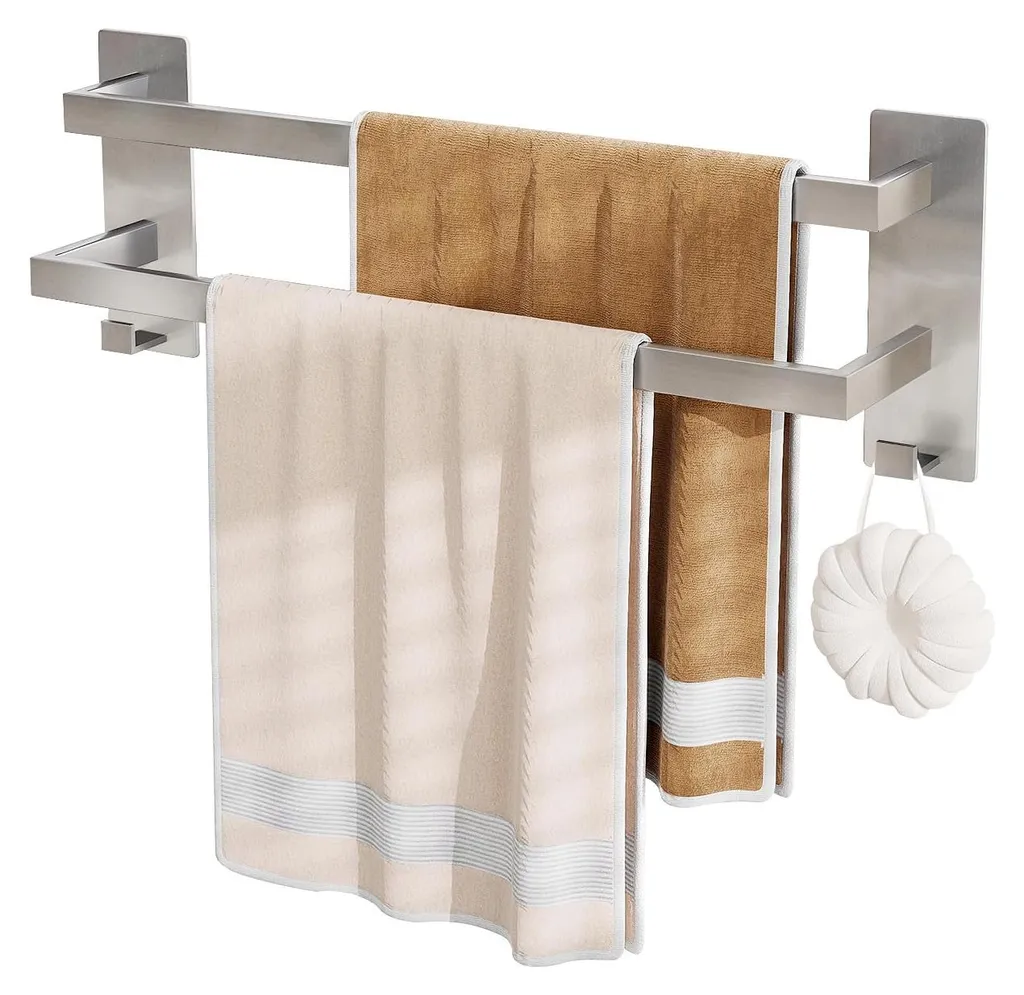 Support serviettes double pour salle de bains gain de place en inox