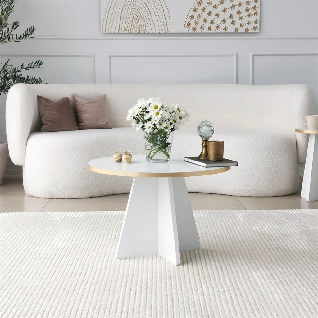 Table basse Mushroom en mélaminé espagnol haute qualité blanc et doré