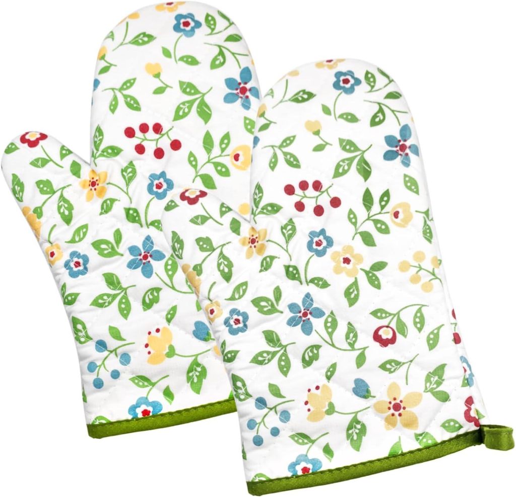 Hitzebeständiger Ofenhandschuh, geeignet für Temperaturen von -92 °C bis +200 °C, 27 x 17 cm, grünes Blumenmuster