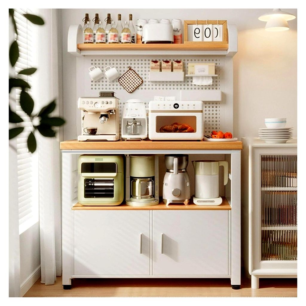 Küchen-Sideboard, Multifunktionaler Mikrowellenständer mit Klapptür, Buffet-Schrank mit 360° drehbaren Füßen, Aufsatzschrank für Schlafzimme...