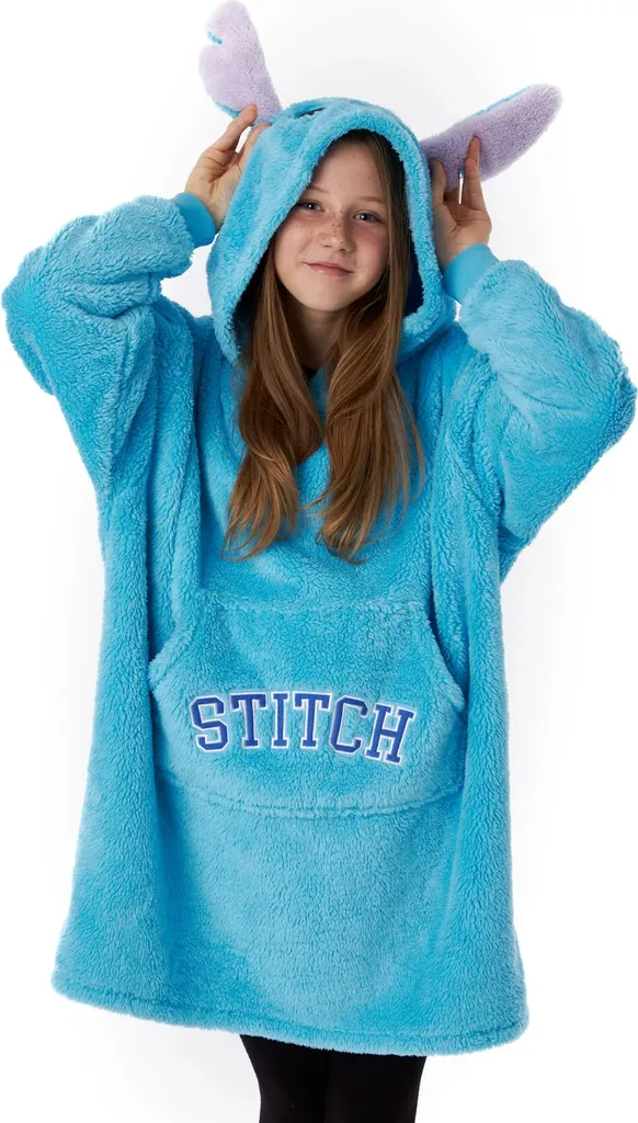 Sweat à capuche géant Stitch bleu en polaire douce pour enfant 122-128