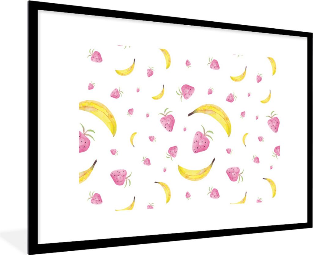 MuchoWow Gerahmtes Poster Banane - Erdbeere - Design 90x60 cm - Poster mit Schwarzem Bilderrahmen Wandposter Rahmen Foto Bilder - Wanddekoration ...