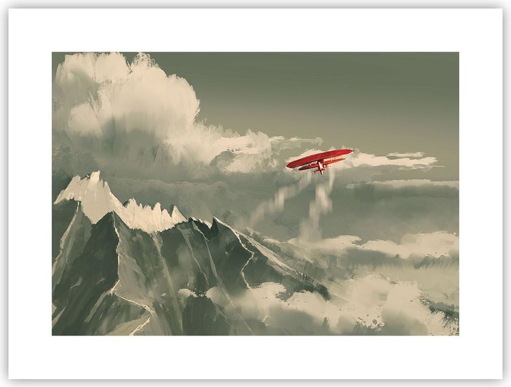 Poster - Poster ohne Rahmen - Rot Flugzeug Berge - 40x30 cm Produktbild 