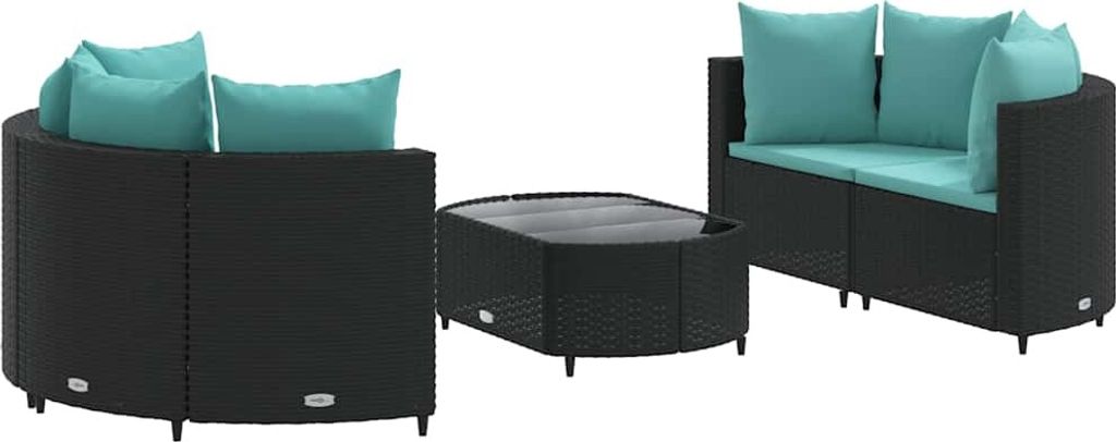 vidaXL 5-tlg. Garten-Sofagarnitur mit Kissen Schwarz Poly Rattan