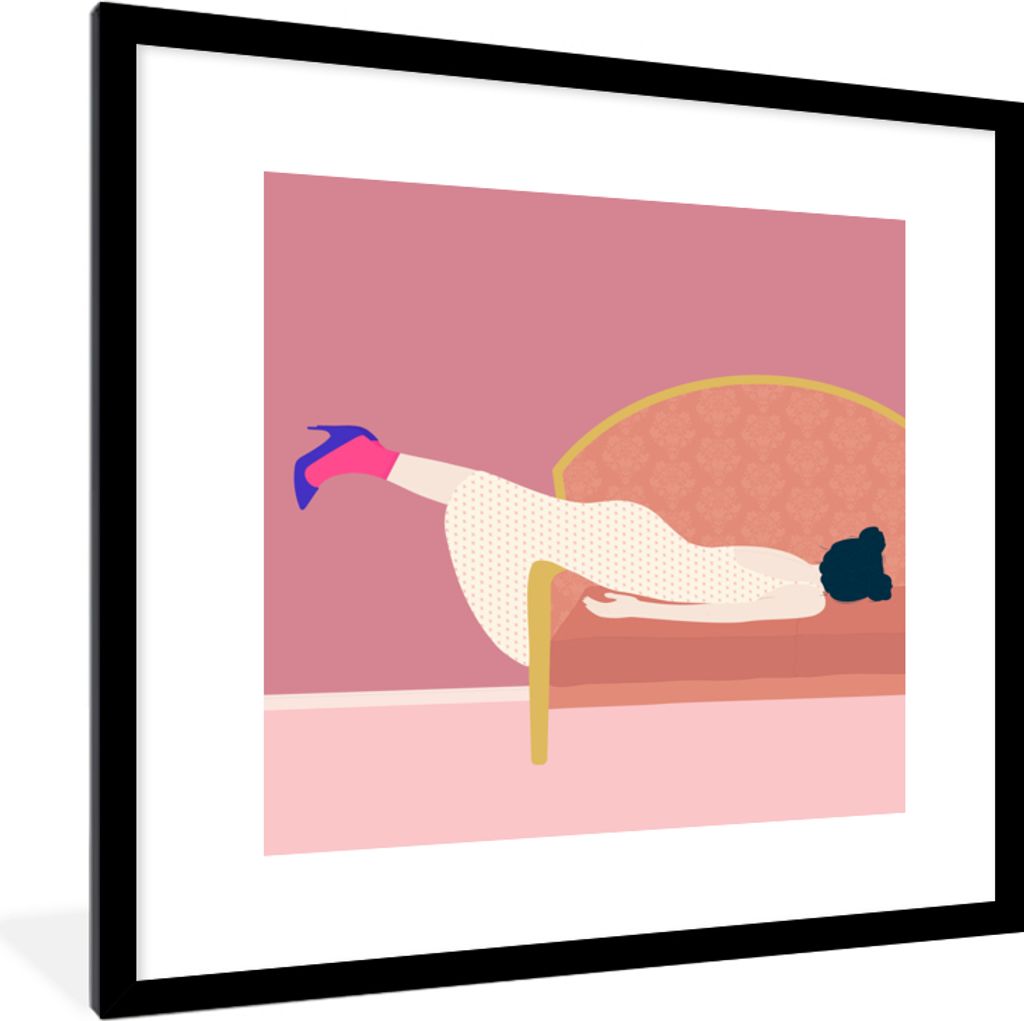 MuchoWow Gerahmtes Poster Vintage - Frauen - Pastell 40x40 cm - Poster mit Schwarzem Bilderrahmen Wandposter Rahmen Foto Bilder - Poster - Plakat...