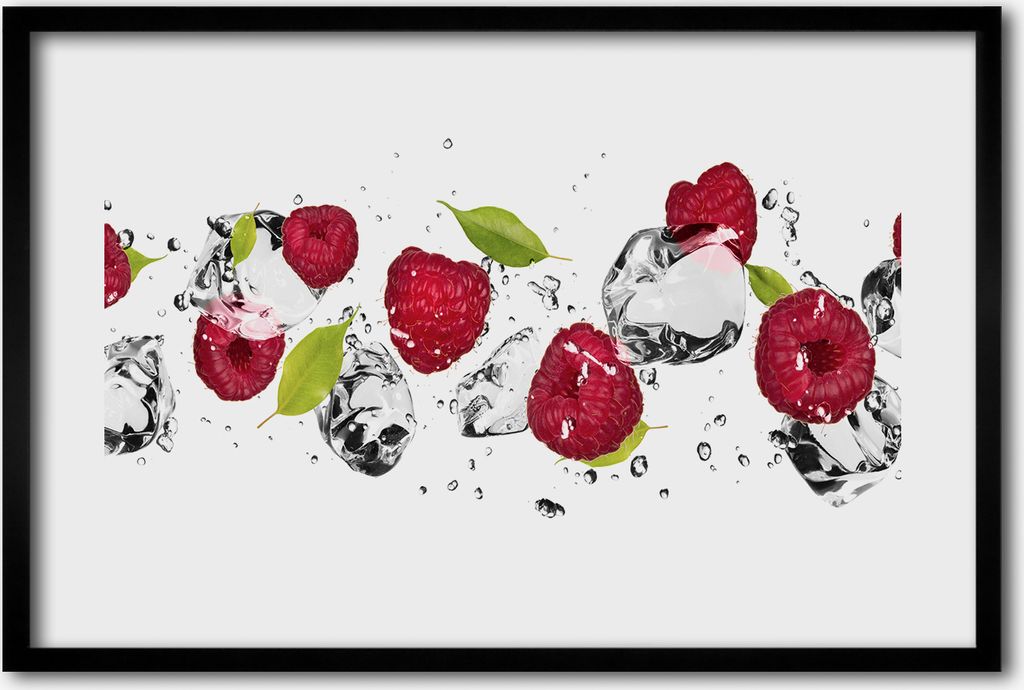 Bild 60x40 MDF-Rahmen, Wandkunst Himbeere und Wasser