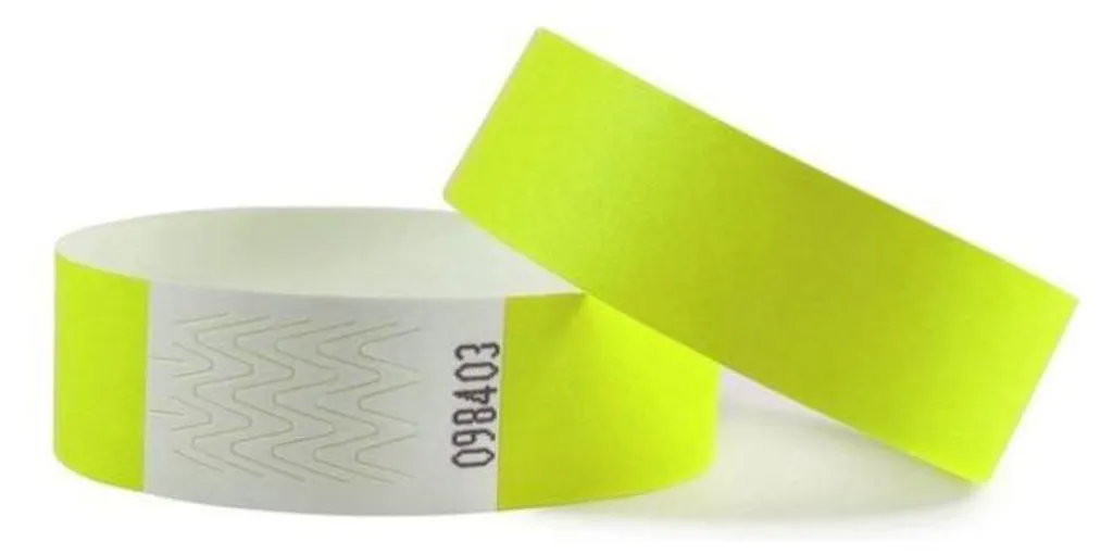 Bracelets pour festivals et soirées Tyvek jaune fluo - Lot de 5000