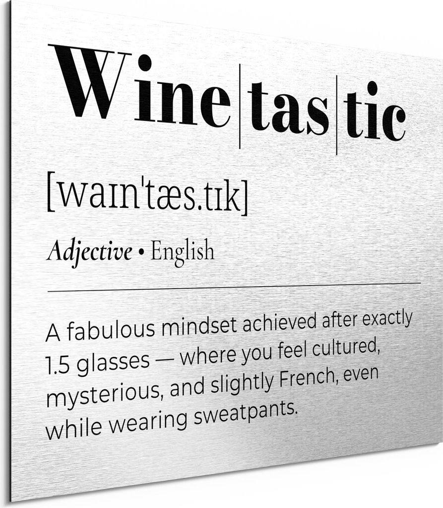 DEQORI Alu-Dibond Bild Silber 40x30 cm 'Winetastic - Definition' Wandbild Metall dünn