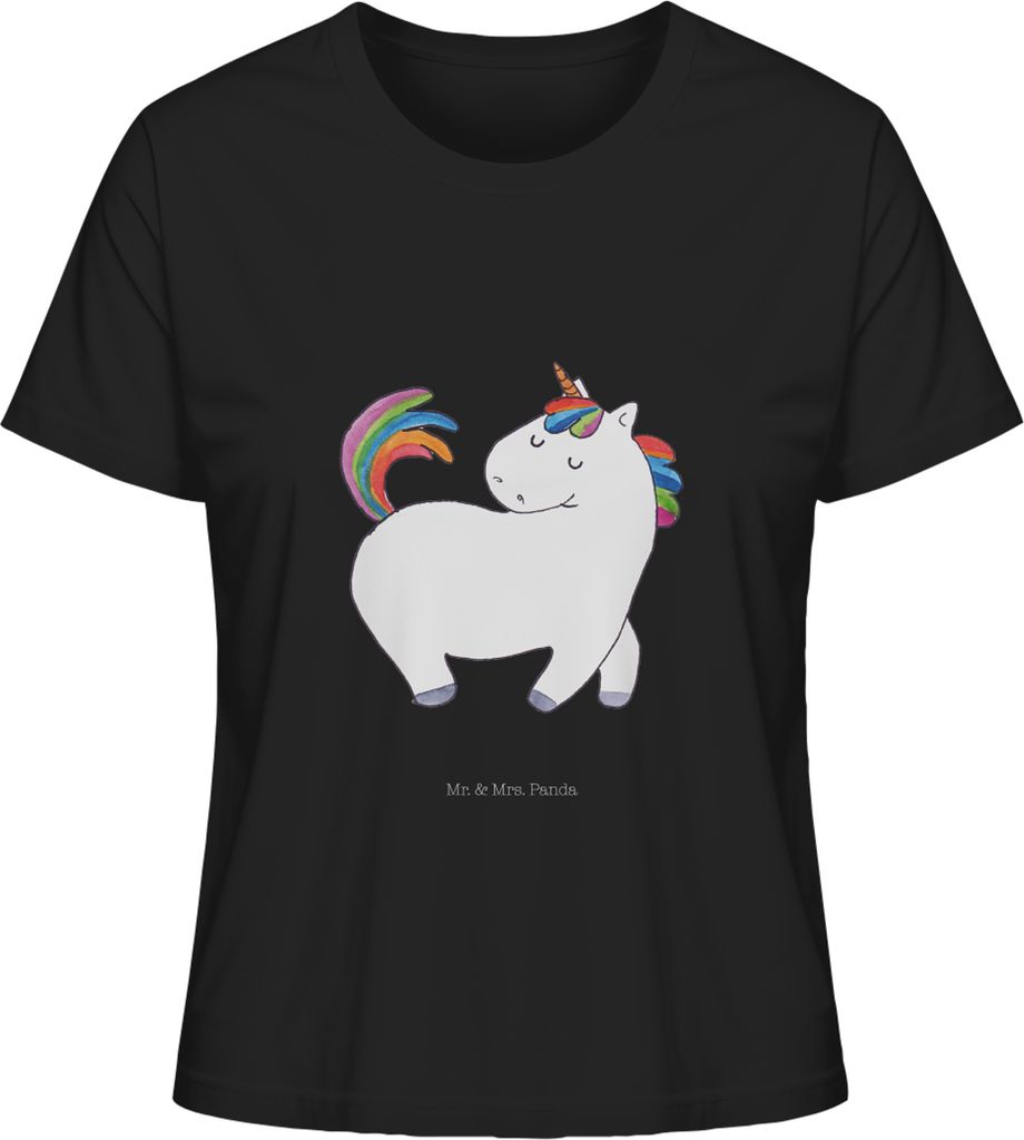 Mr. & Mrs. Panda Damen T-Shirt Einhorn Stolzieren Größe S - Schwarz - Geschenk, Unicorn, Oberteil, Bunt, Shirt, Freundin, Baumwoll, Basic, Pferd
