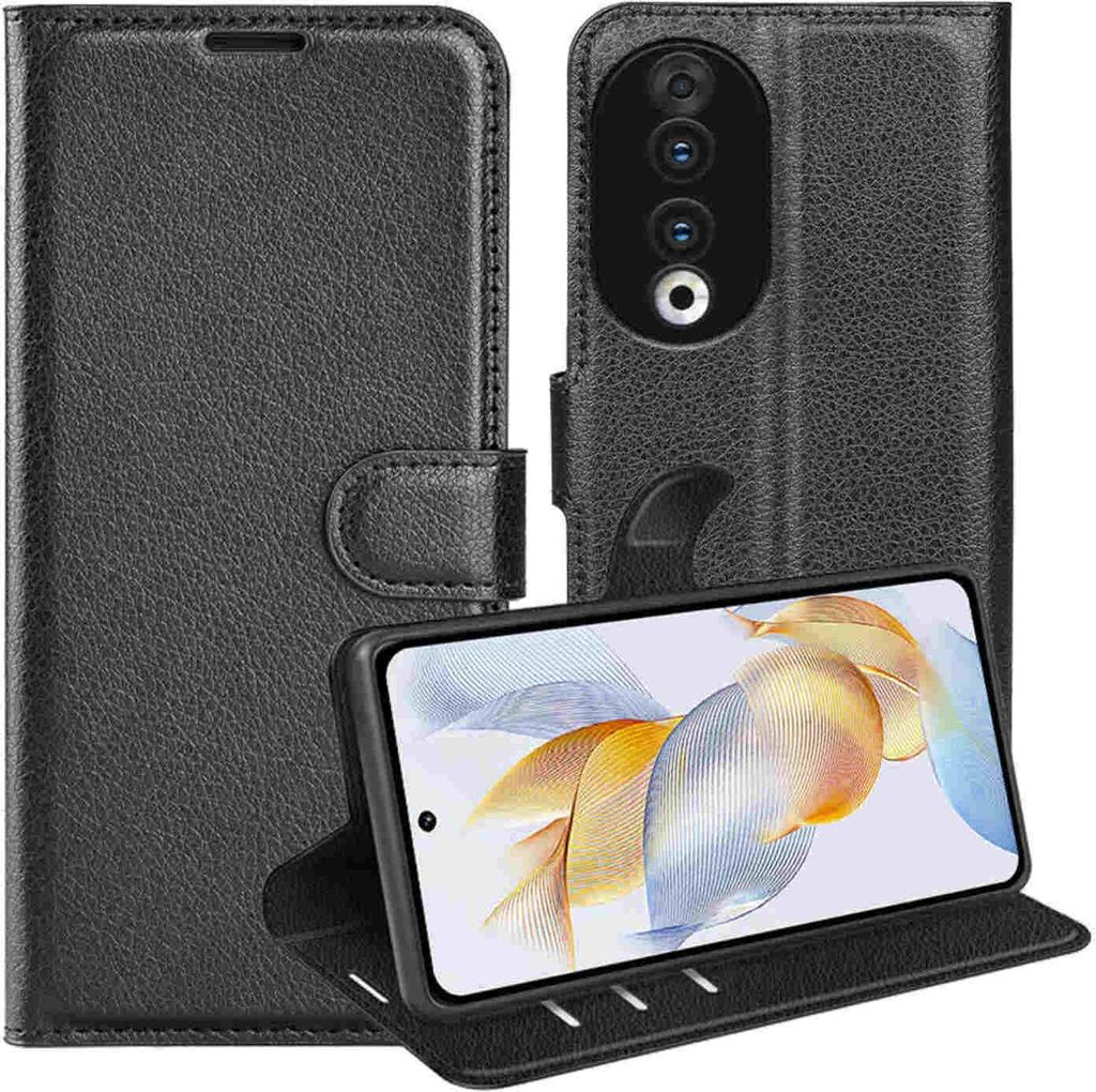 Für Honor 90 5G Handy Tasche Schwarz Etuis Kunst-Leder Produktbild 