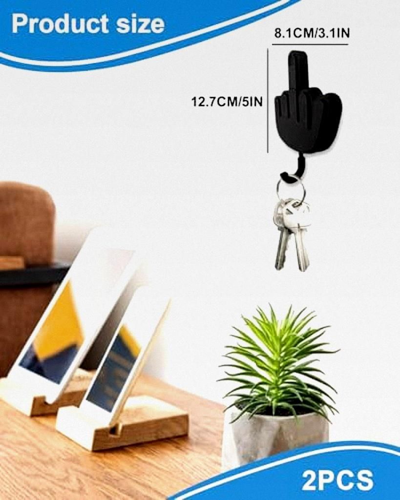 2 pcs Schlüsselhaken, Schlüsselbrett, Lustiger Schlüsselorganizer, Mittelfinger, F-U-C-K-Handgeste, Schlüssel Organizer Wand Schwarz, Schlüsse...