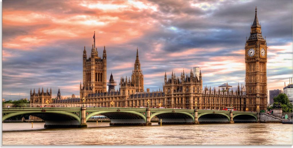 ARTland Glasbild Westminster und Big Ben Größe: 100x50 cm