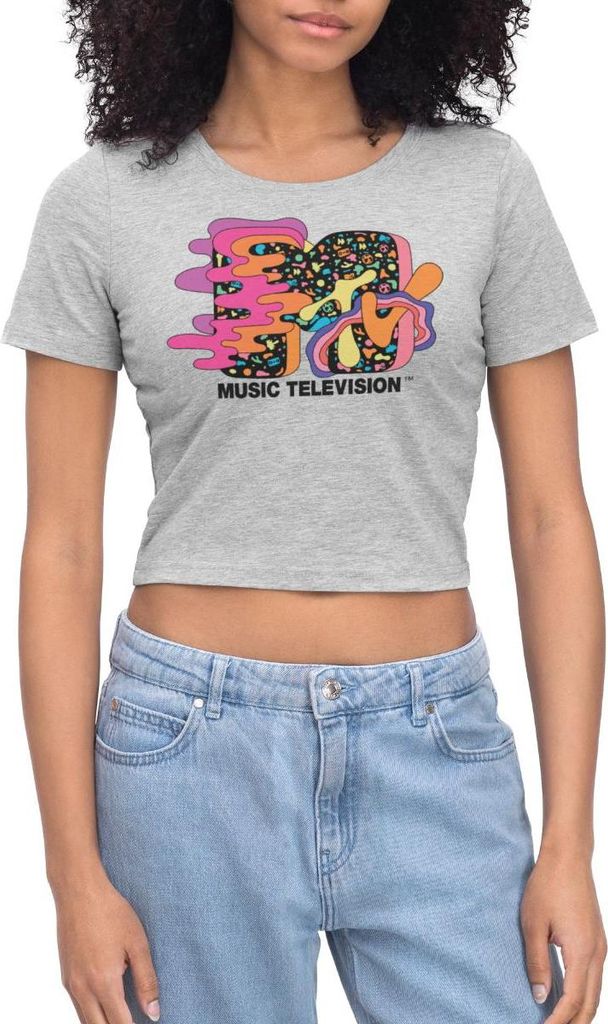 Spreadshirt MTV Music Television Buntes Trippy Logo Crop Top, XL, Grau meliert