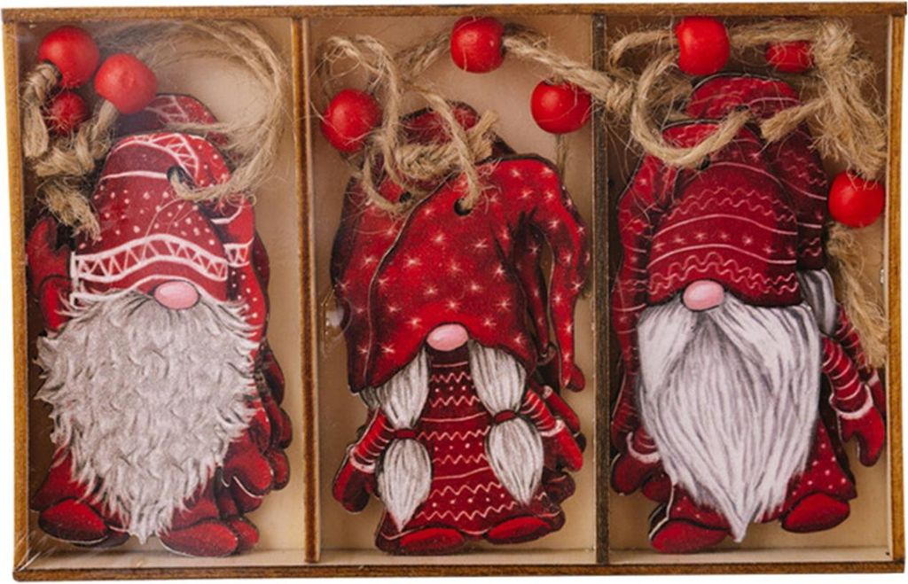 3-teiliges Set Weihnachtswichtel-Ornamente, Vintage-Wichtel-Holzanhänger für die Weihnachtsfeier