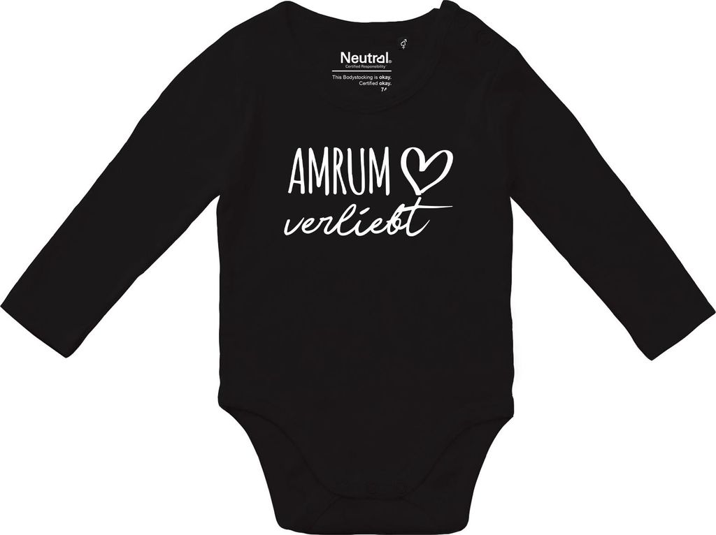 Huuraa Baby Body Amrum verliebt 80 Black Baumwolle Fairtrade Langarmbody Geschenkidee