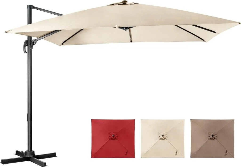 Grand parasol droit inclinable 3x3m coloris beige pour terrasse et café
