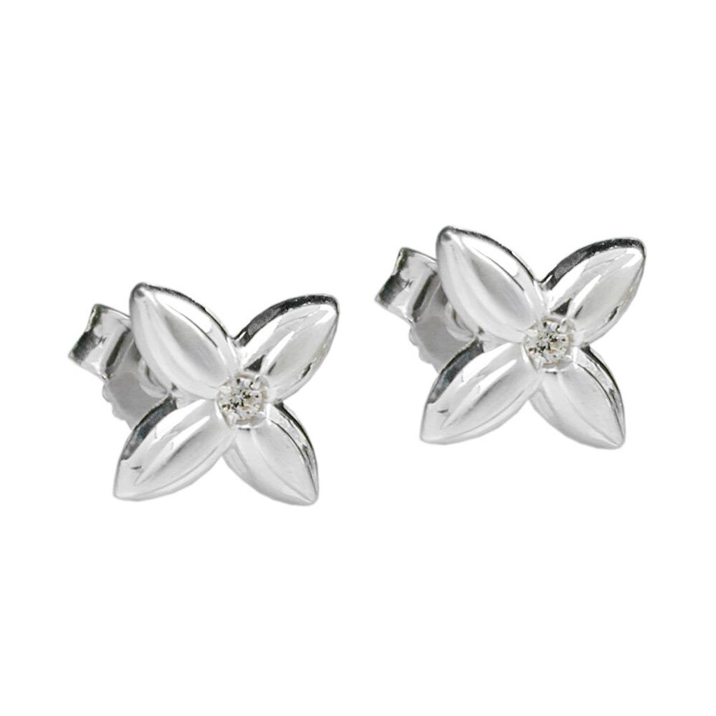 Ohrstecker Ohrring 65x65mm kleine Blüte Zirkonia weiß Silber 925 silber 6,5x6,5mm