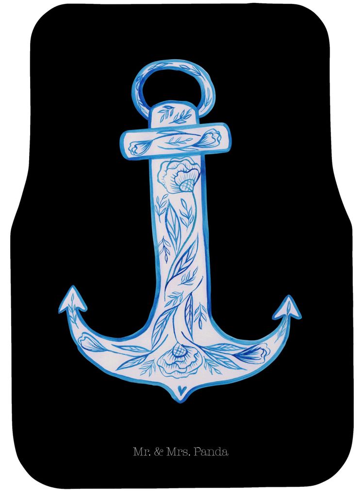 Mr. & Mrs. Panda Auto-Fußmatte Anker Blau - Schwarz - Geschenk, Fußmatte Auto, Tiere, Automatte, Schmutzfangmatte, Autoteppich, Autofußmatte, Fürs