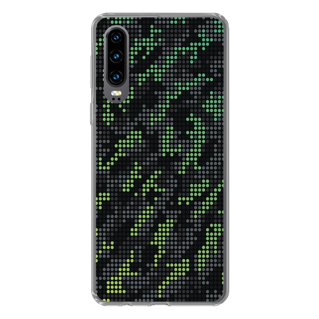 MuchoWow Handyhülle Schutzhülle Hülle für Huawei P30 Camouflage-Muster aus grünen und grauen Punkten Silikon Softcase Handy Hülle - Kartenb...
