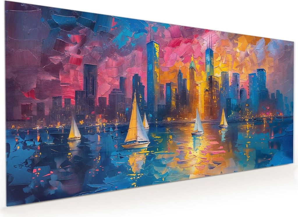 Küchenrückwand Spritzschutz Glas mit Motiv Hafenstadt Bei Nacht 40 x 40 cm