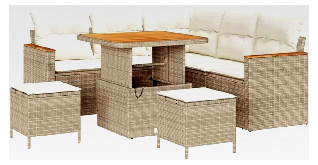 Beiges Poly-Rattan Garten-Sofa-Set für den Außenbereich, 8-Sitzer, UV- und wasserabweisend, geeignet für Terrasse und Garten