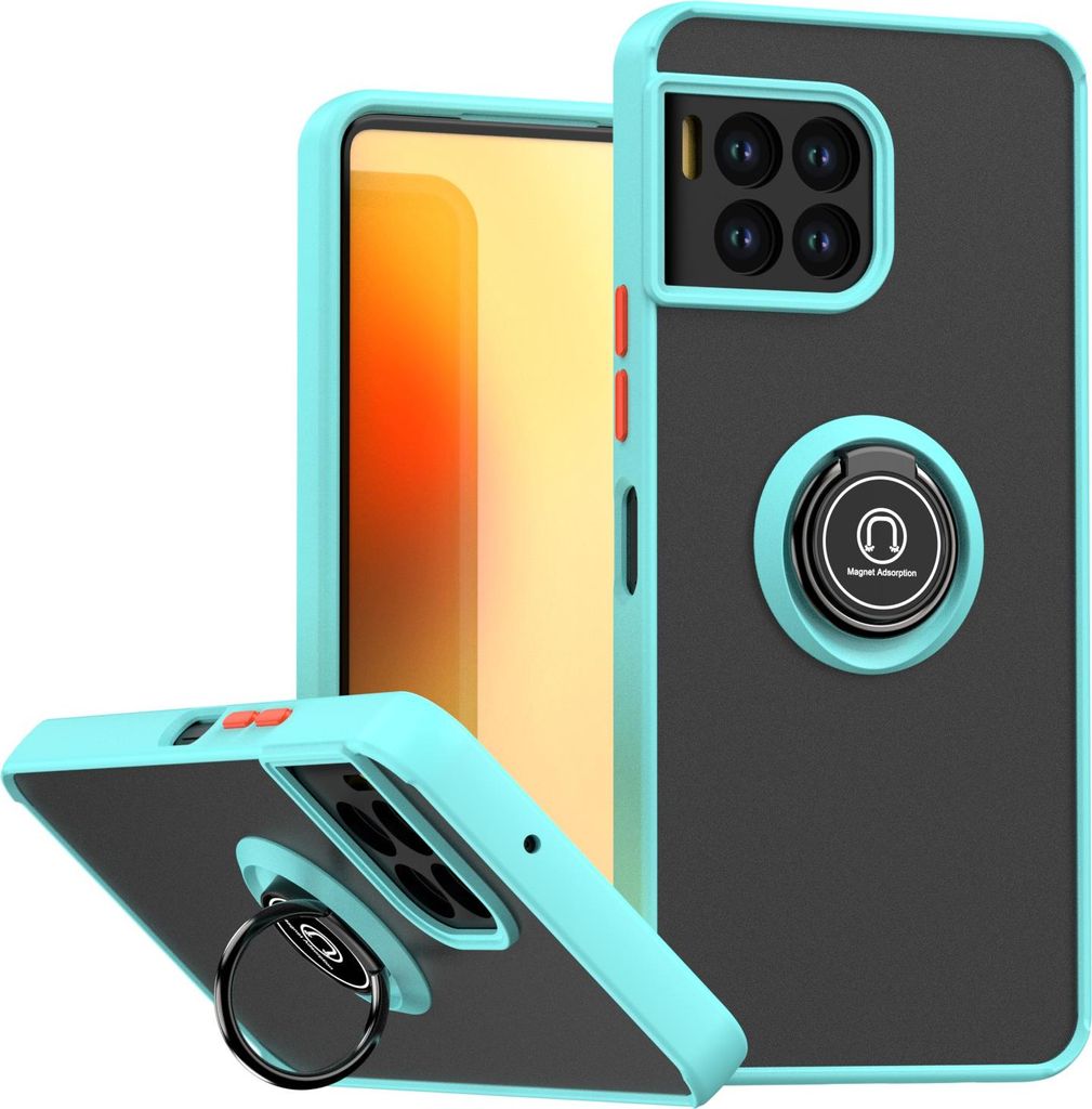 Hülle für T-Mobile REVVL 7 Pro Matte Transluzent TPU Stoßfest Schutzhülle mit Ring Halter Ständer Hellblau
