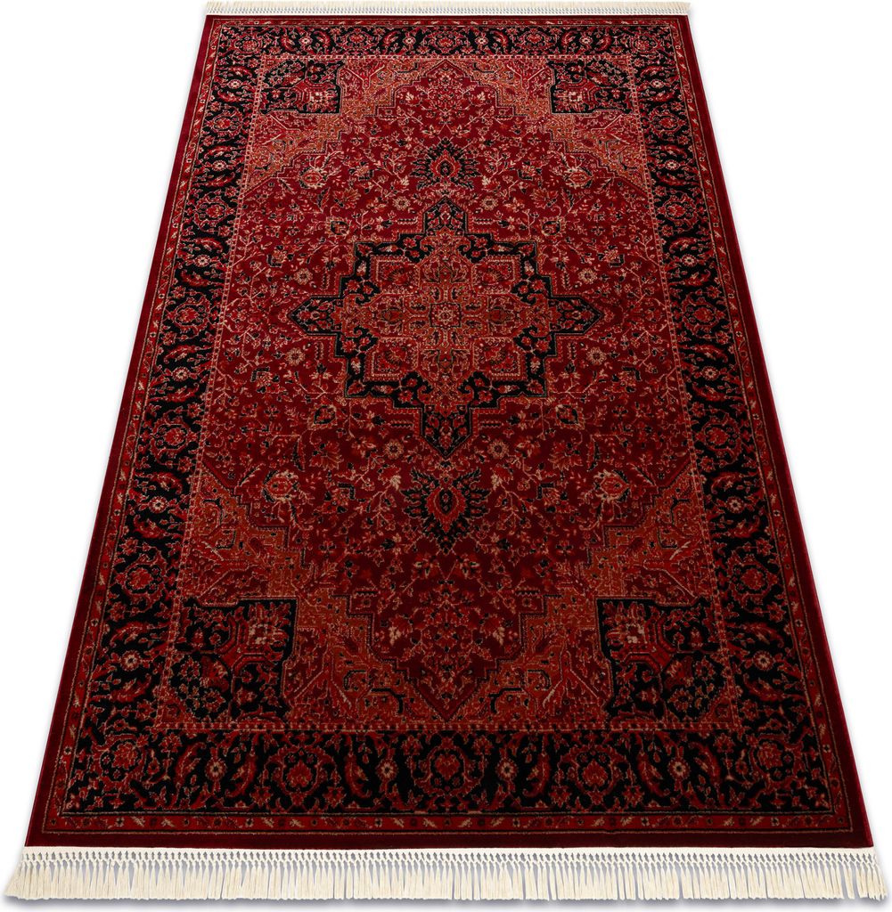 ORIENT Y307 Teppich burgund / schwarz Rahmen, klassisch, Ornament, mit Fransen rot 200x290 cm