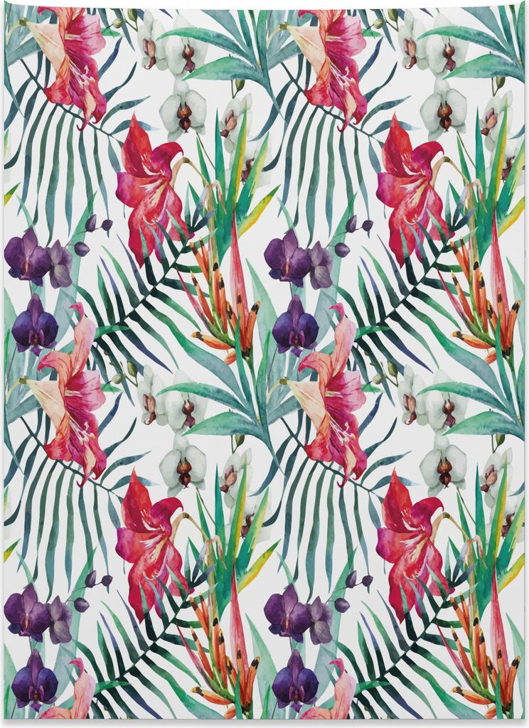 Abakuhaus Blumen Wandteppich, Aquarell Kunst tropisch aus Weiches Mikrofaser Stoff Kein Verblassen Klare Farben Waschbar, 110 x 150 cm, Mehrfarbig