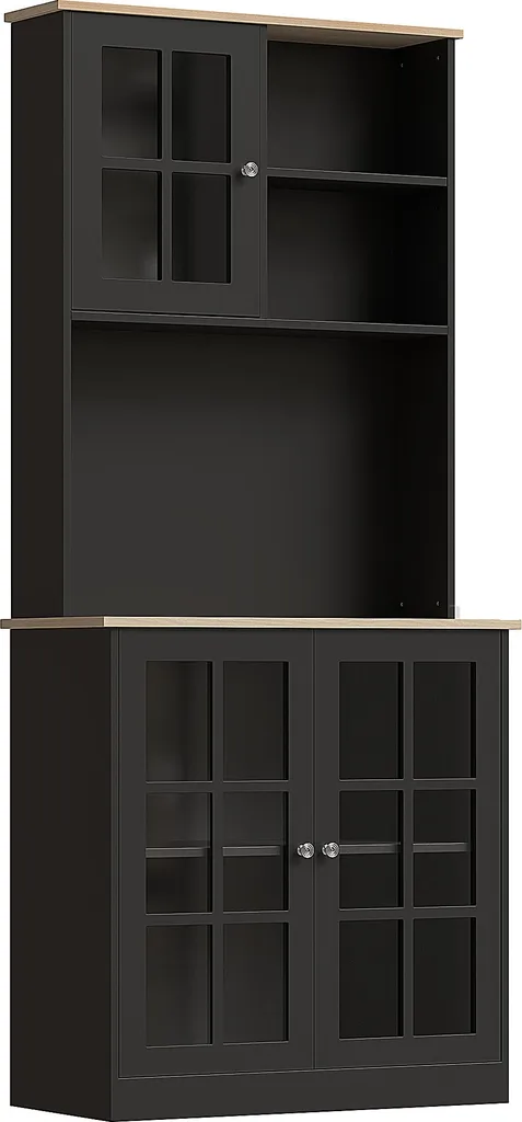 Buffet Cuisine 3 Portes Vitrées et Étagères Réglables Design Noir