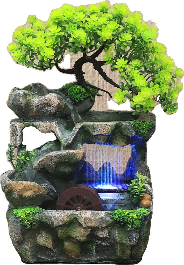 Tischbrunnen, funkelnede LED-Lichter, Wasserfallgeräusch zur Entspannung, Mehrfarbig