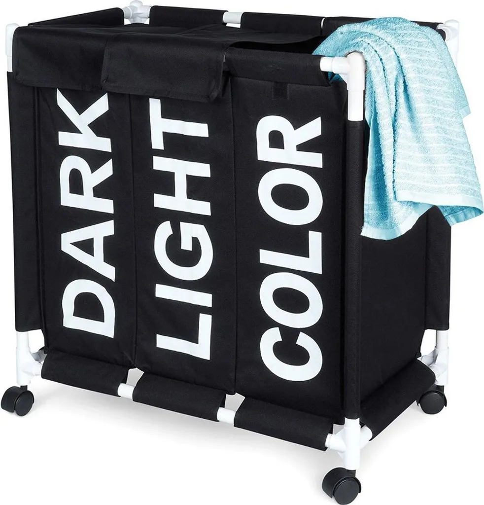 Meuble trieur à linge 3 bacs amovibles pour buanderie moderne 137L