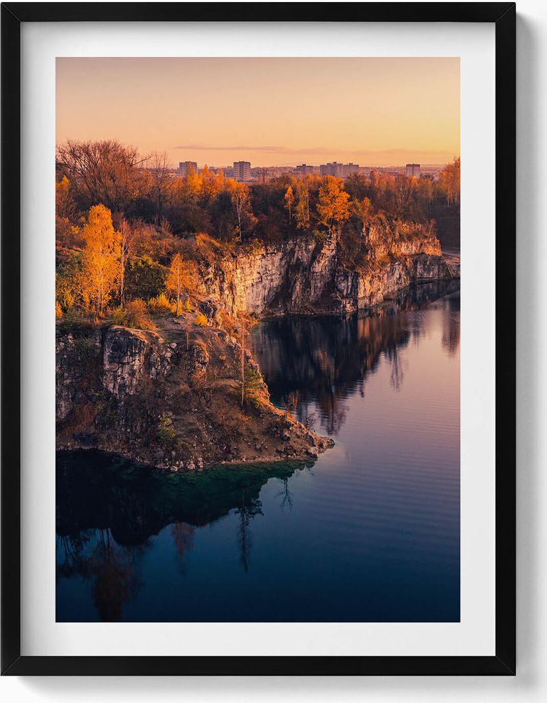 Krakauer Zakrzówek-See im Herbst– Wandbild mit Rahmen – Gerahmtes Bild – Wanddekoration – 60x80 cm – Schwarz Rahmen