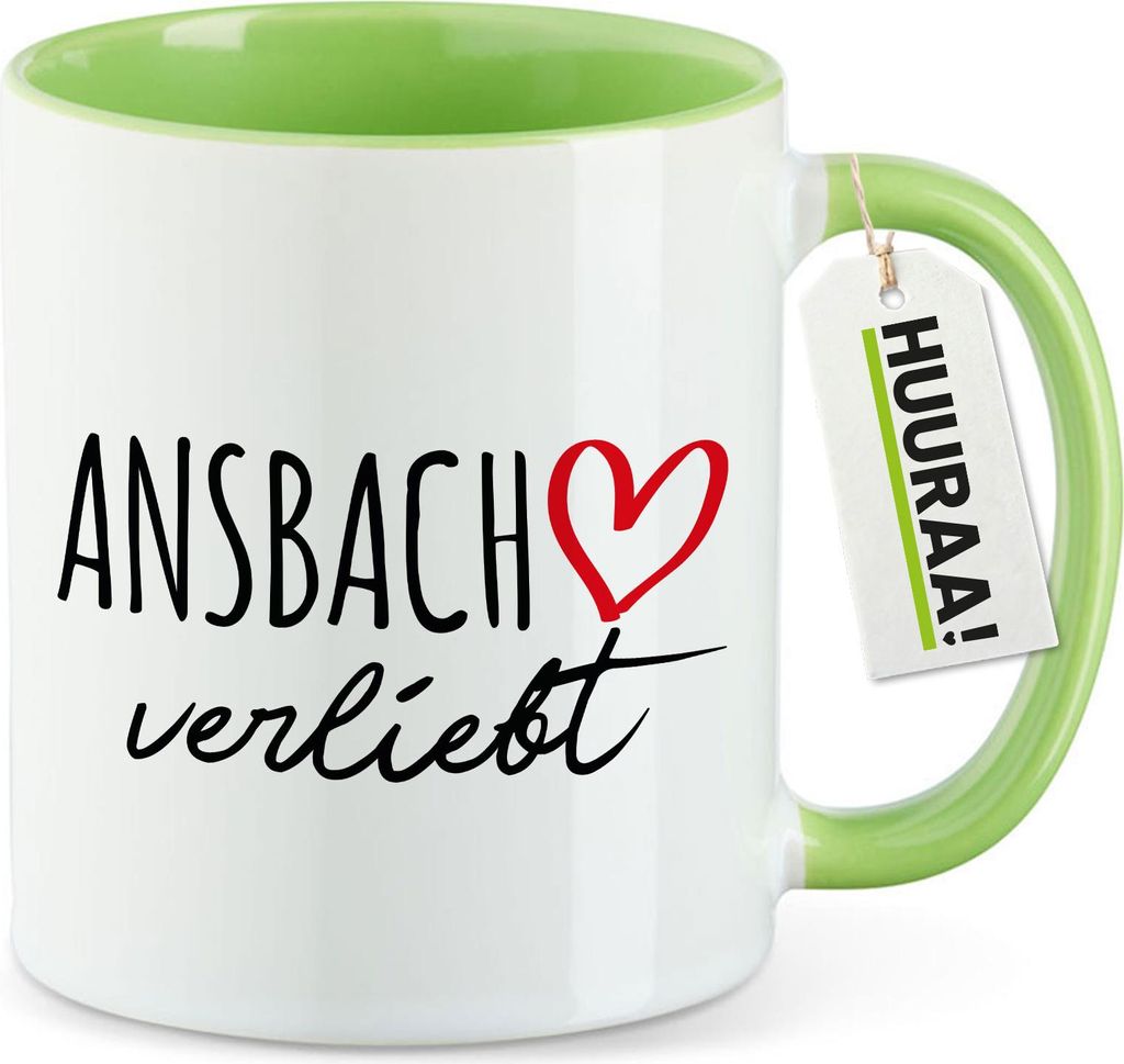Huuraa Kaffeetasse Ansbach verliebt 330ml Grün Keramik Kaffeebecher Geschenkidee