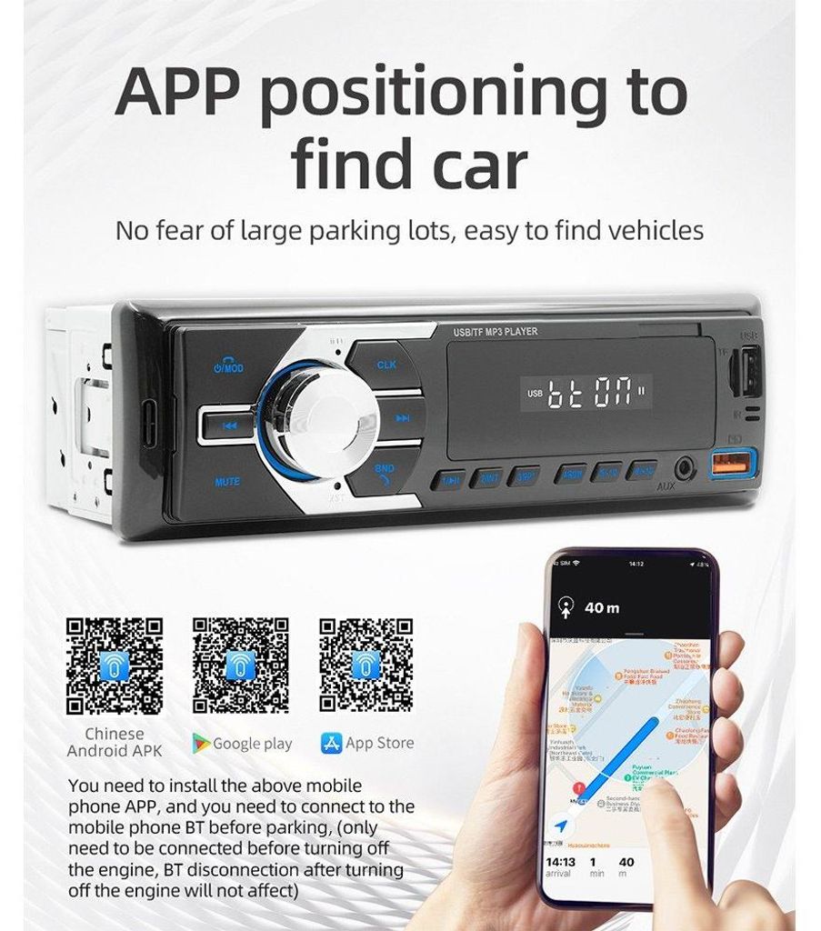 Autoradio 1 DIN FM Bluetooth Freisprechanlage MP3 USB SD Produktbild 