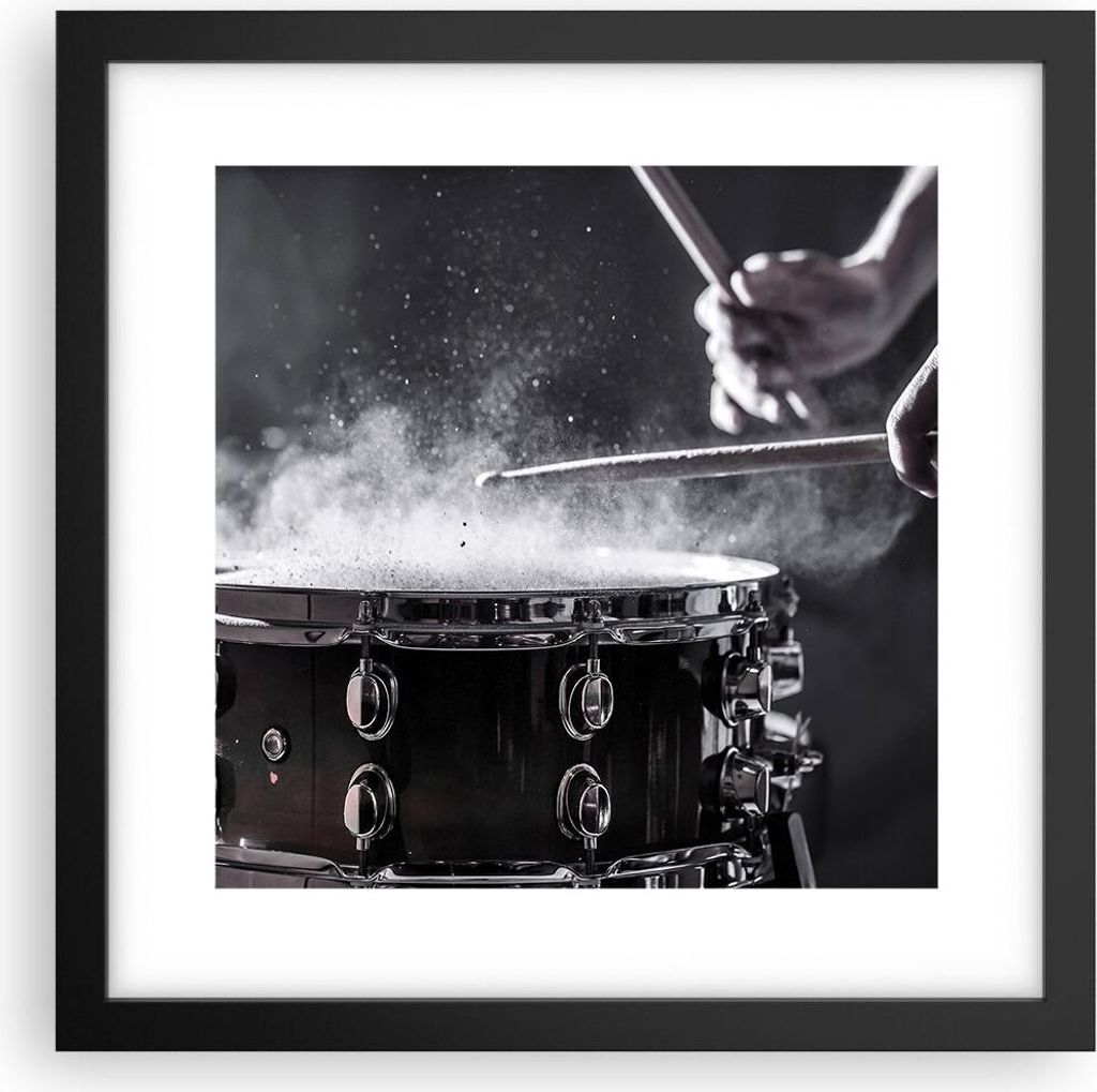 Gerahmtes Poster - Schwarzer Rahmen - Trommel Staub Trommel - 30x30 cm - Wand Bild - Wanddeko - Wandbilder - Kunstposter - Wandposter - Bilderrahme...