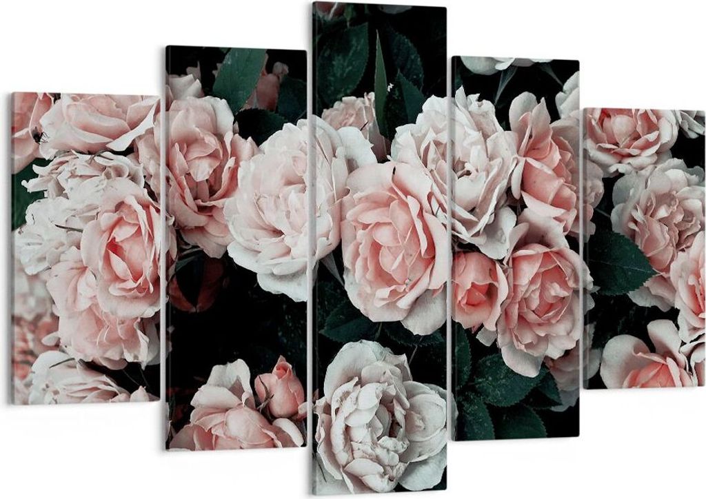 Bild auf Leinwand - Leinwandbild - 5 Teile - Rosen Blumen Blätter - 150x100cm - Wand Bild - Wanddeko - Wandbilder - Leinwanddruck - Bilder - Wandd...