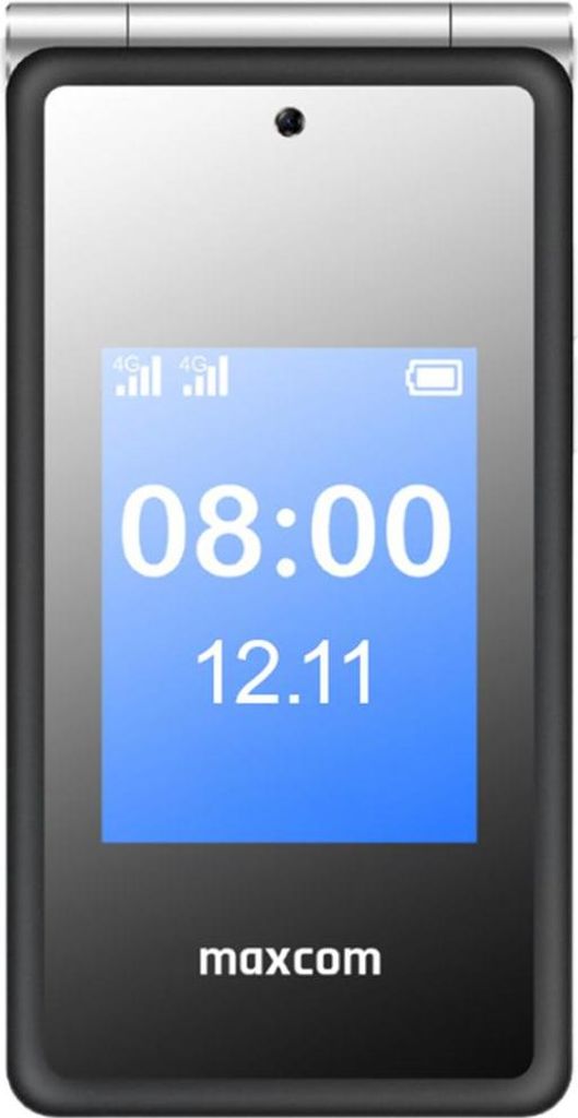 A flip phone displaying the time and date on its screen.