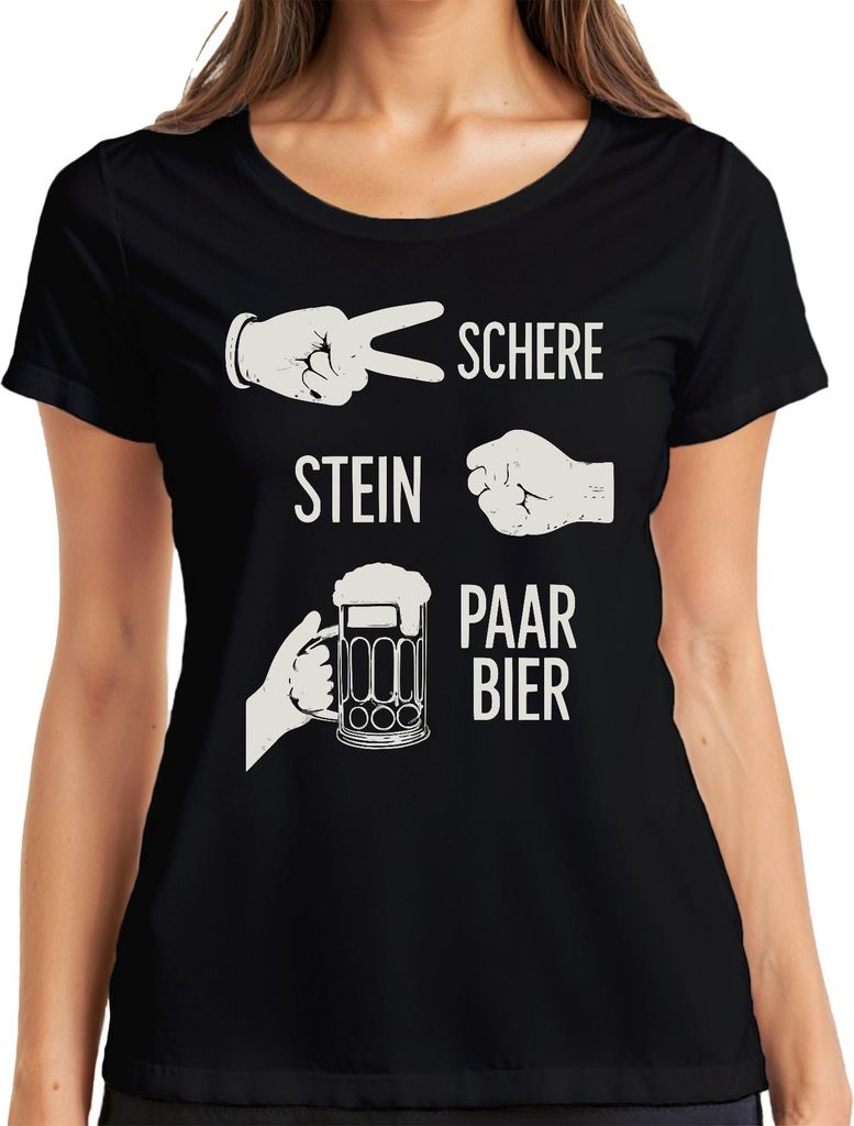 Schere Stein Paar Bier Lustig JGA Geburtstag Party Bierkrug Humor Damen T-Shirt, Schwarz, 3XL